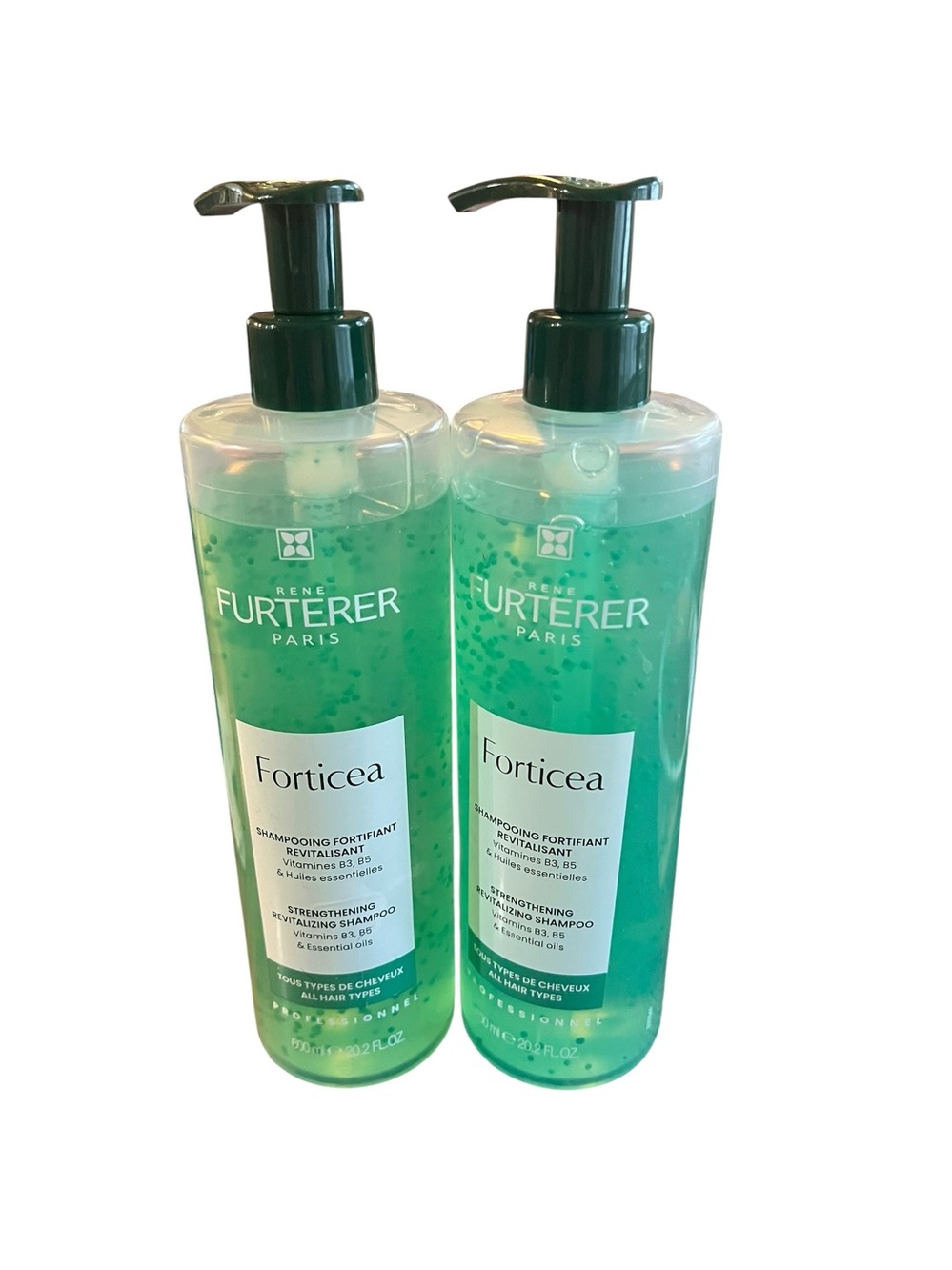 2x Rene Furterer Forticea Shampoo Sulfate-Free 20.2oz Salon Sz Pump Label Defect